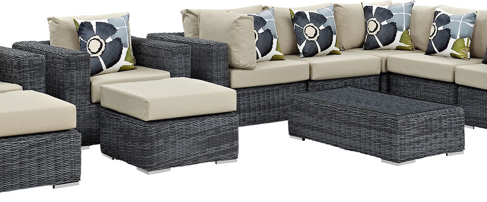 Summon Coastal 10-Piece Outdoor Patio Sunbrella® Sectional Set - Gray/Beige