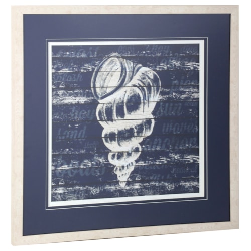 Blue and White Framed Shell Art Under Glass