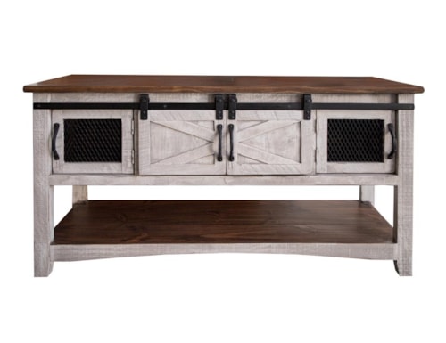 4-Door Rustic Sofa Table with Magnetic Door Catches