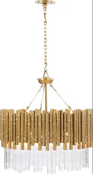 Contemporary Media Round Chandelier with Glass Bamboo Accents