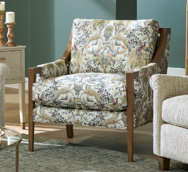 Transitional Chair with Wood Arms and Trim