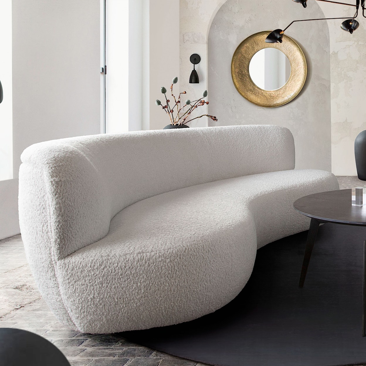 Diamond Sofa Furniture Simone Curved Sofa in White Faux Sheepskin