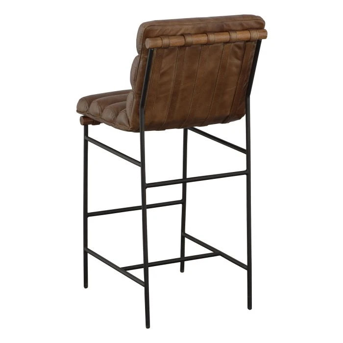 Leather Strap Barstool w/Channel Tufting