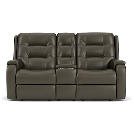Contemporary Power Reclining Console Loveseat with Power Headrests