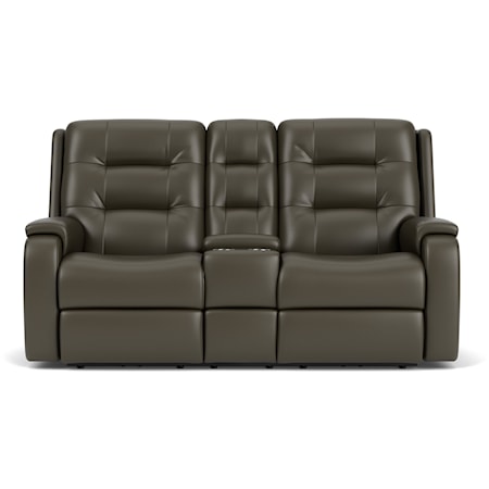 Contemporary Power Reclining Console Loveseat with USB Ports