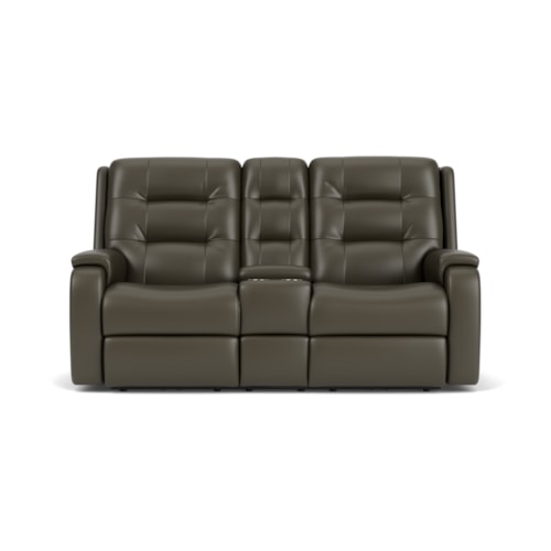 Contemporary Reclining Console Loveseat with Storage and Cup Holders