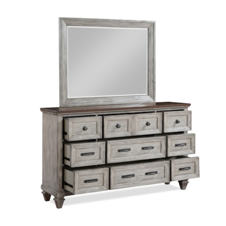 9-Drawer Dresser with Landscape Mirror