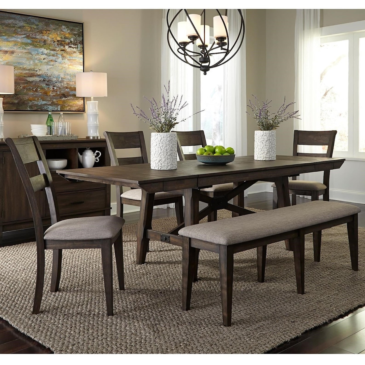 Libby Double Bridge 6-Piece Trestle Table Dining Set