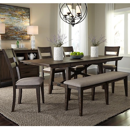 Transitional 6-Piece Trestle Table Dining Set with Bench