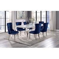 Glam 7-Piece Dining Set with Navy Upholstered Chairs