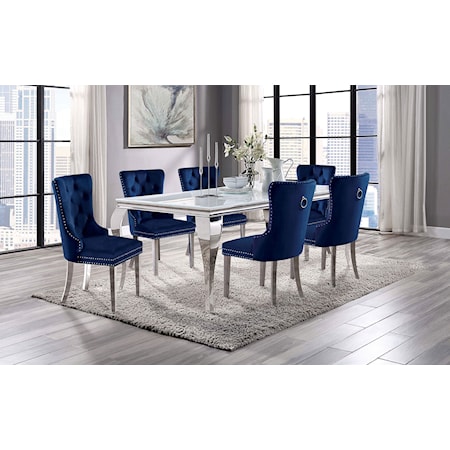 7-Piece Dining Set with Navy Chairs