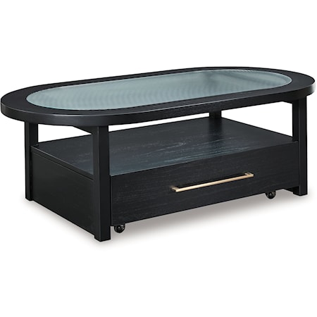 Black Oval Coffee Table with Glass Top