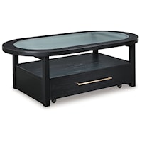 Black Oval Coffee Table with Glass Top