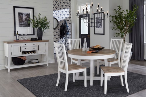 Farmhouse 6-Piece Round Dining Set with Sideboard