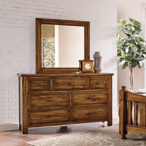 Rustic Farmhouse 7-Drawer Dresser and Landscape Mirror with English Dovetail Construction