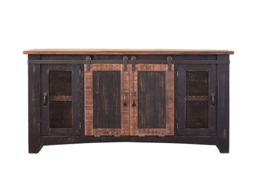Rustic 60" TV Stand with Mesh Panel Doors