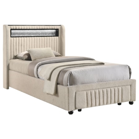 MADDY CREAM LIGHT UP TWIN STORAGE. | BED