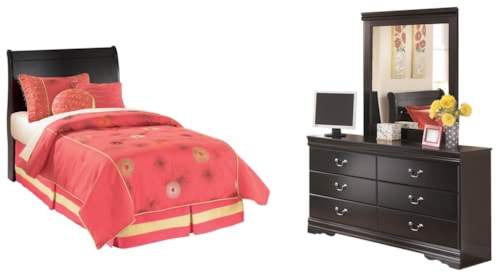 3pc Twin Sleigh Headboard Bed, Dresser & Mirror