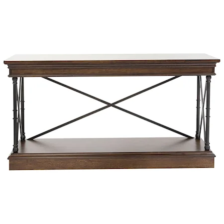 Transitional Metal and Wood Sofa Table with Shelf