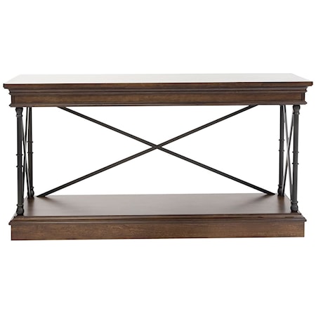 Transitional Metal and Wood Sofa Table with Shelf