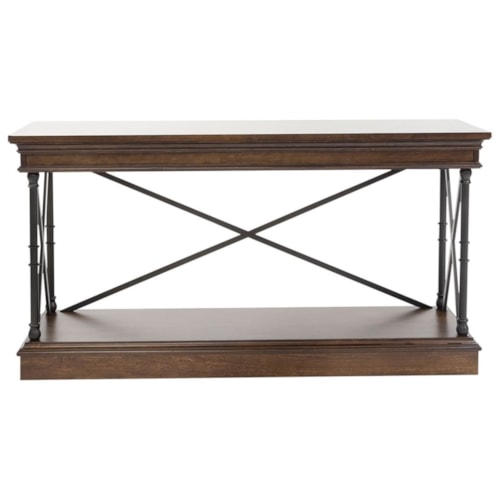 Transitional Metal and Wood Sofa Table with Shelf