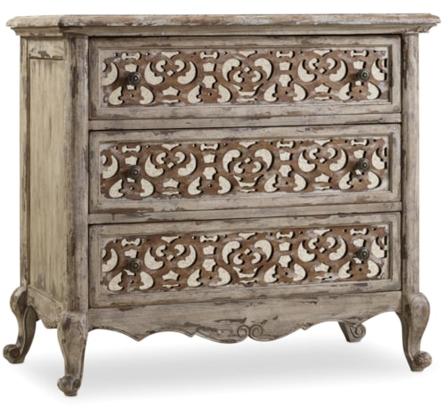 Traditional Fretwork Nightstand with 3 Drawers