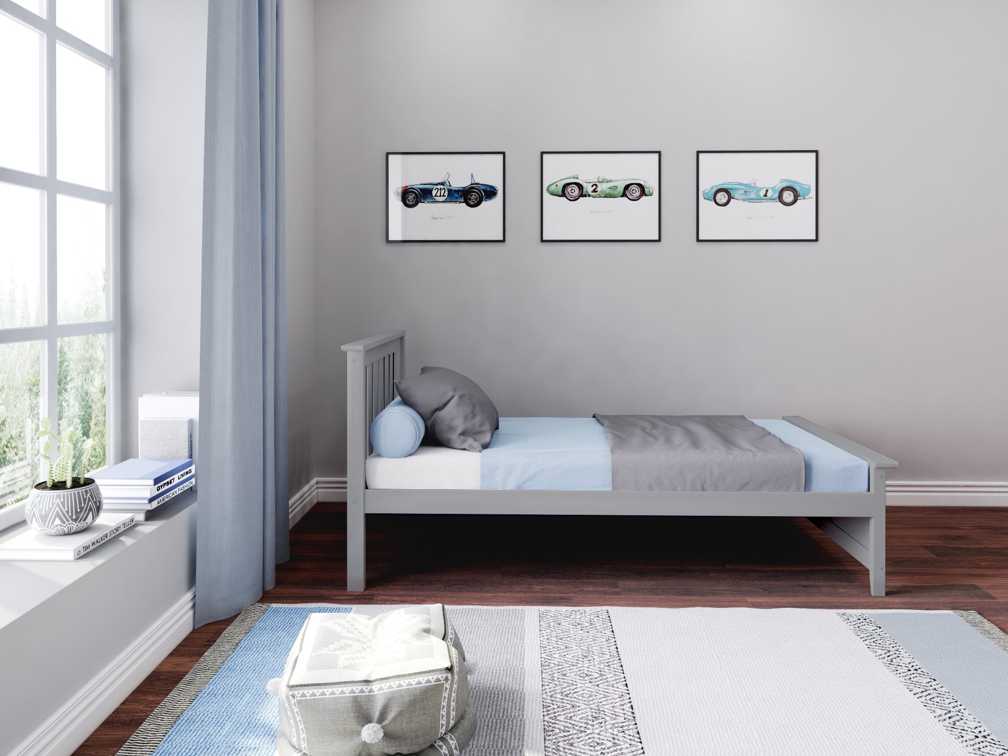 Jackpot Kids Single Beds Youth Twin Single Bed in Gray