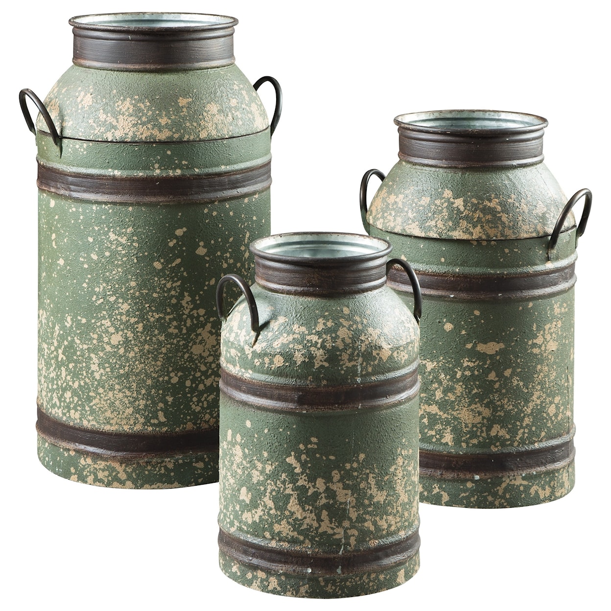 Ashley Accents Elke Antique Green/Brown Milk Can Set