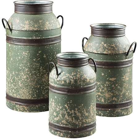 Elke Antique Green/Brown Milk Can Set