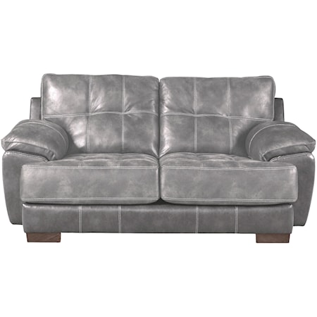 Casual Two Seat Loveseat with Exposed Wood Feet