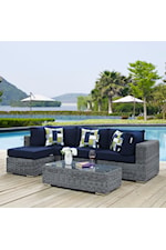 Modway Summon Summon Coastal Outdoor Patio Sunbrella® Dining Arm Chair - Gray/Navy - Set of 2