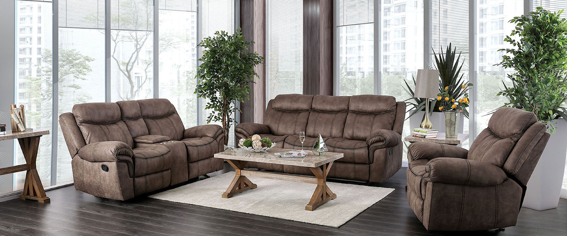 Transitional Sofa and Loveseat Set 