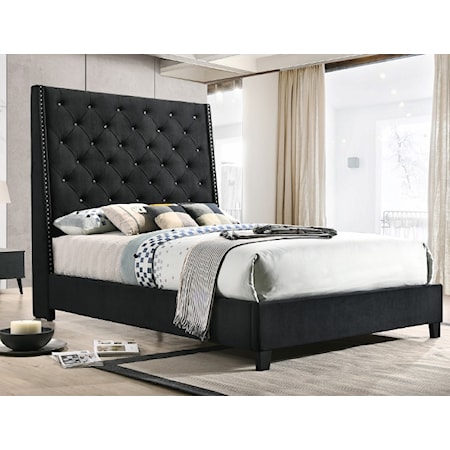 California King Upholstered Bed with Button Tufted Headboard