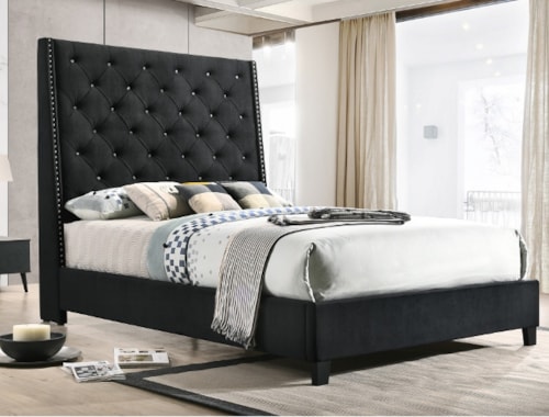 California King Upholstered Bed with Button Tufted Headboard