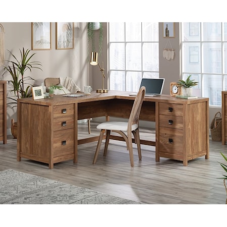 Farmhouse L-Shaped Desk with Six-Storage Drawers