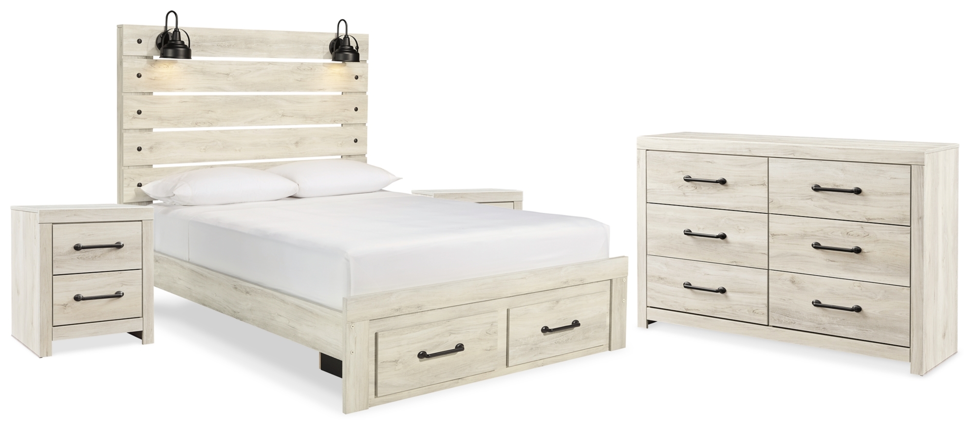 Queen Panel Storage Bed, Dresser And 2 Nightstands