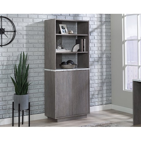Contemporary Two-Door Bookcase with Open Shelving