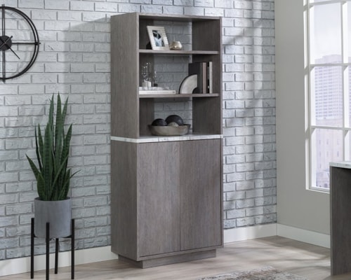 Contemporary Two-Door Bookcase with Open Shelving