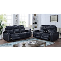 Transitional Power Reclining Sofa and Loveseat with Extra Storage