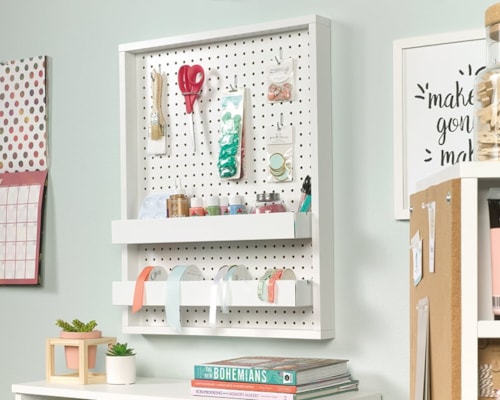 Wall Mounted Pegboard with Tray Storage