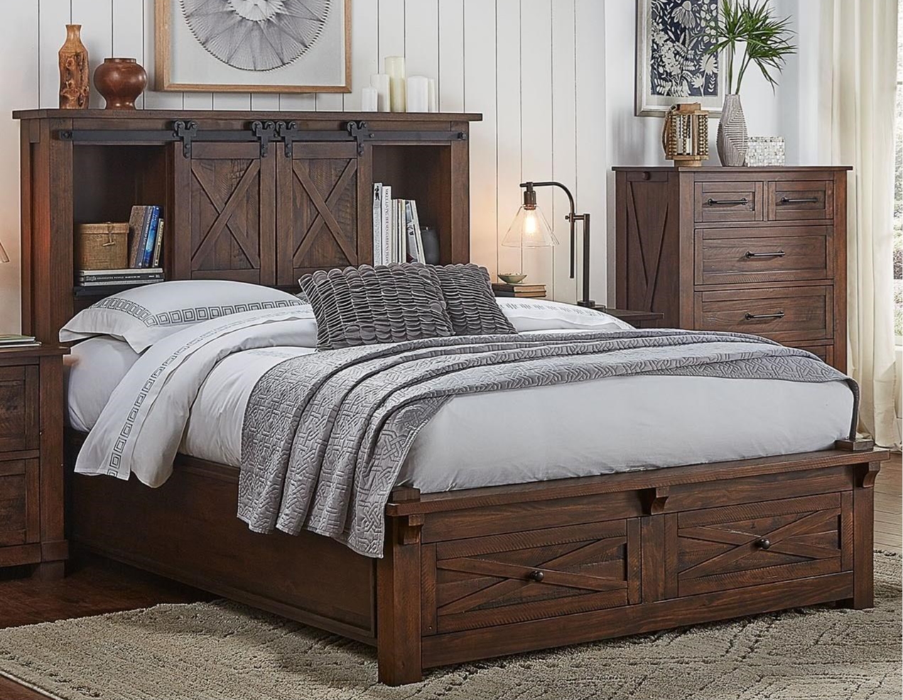 Queen Storage Bed with Footboard Drawers