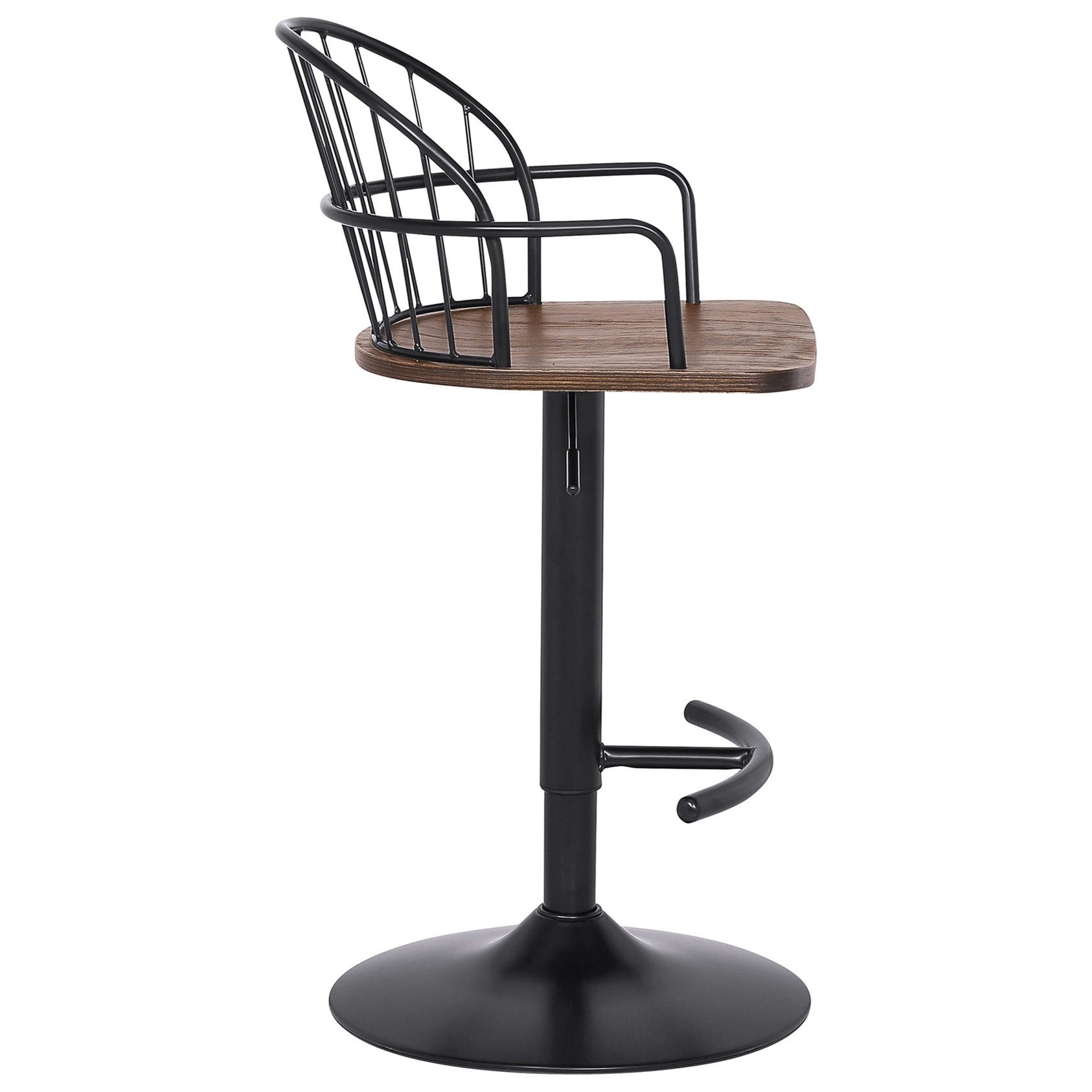Armen Living Edward Adjustable Walnut Glazed Barstool in Black P