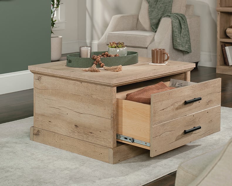 Sauder Aspen Post Coffee Table with Large Storage Drawer