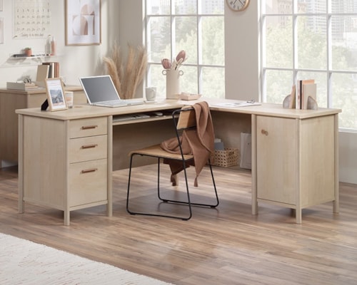 Transitional L-Shaped Office Desk with Slide-out Keyboard/Mousepad