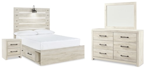 Full Panel Bed With Storage, Dresser, Mirror And Nightstand