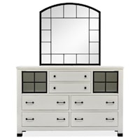 Industrial Farmhouse Dresser and Mirror Set with Felt-Lined Top Drawer