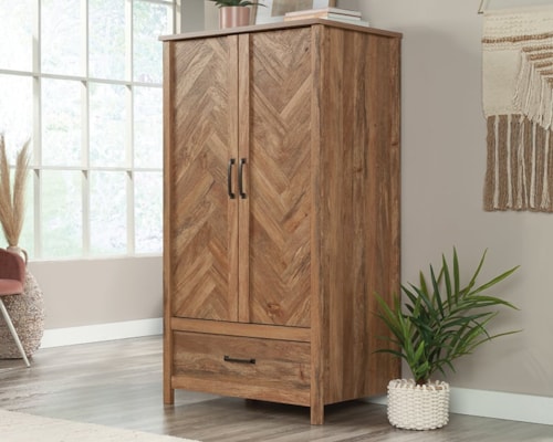 Farmhouse Two-Door Wardrobe Cabinet with Lower Storage Drawer