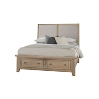 Transitional Queen Upholstered Panel Bed with Footboard Storage