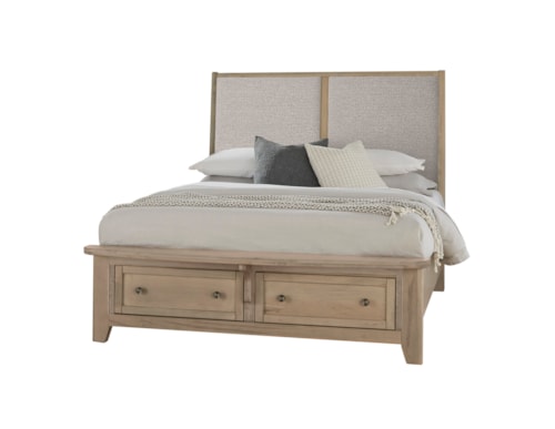 Transitional Queen Upholstered Panel Bed with Footboard Storage