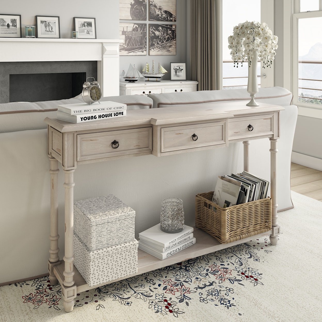 Accentrics Home Accents Three Drawer White Entryway Console